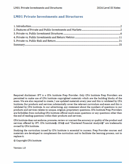 2026 CFA Level 3 IFT Study Notes Private Markets Pathway + Fact Sheet ...