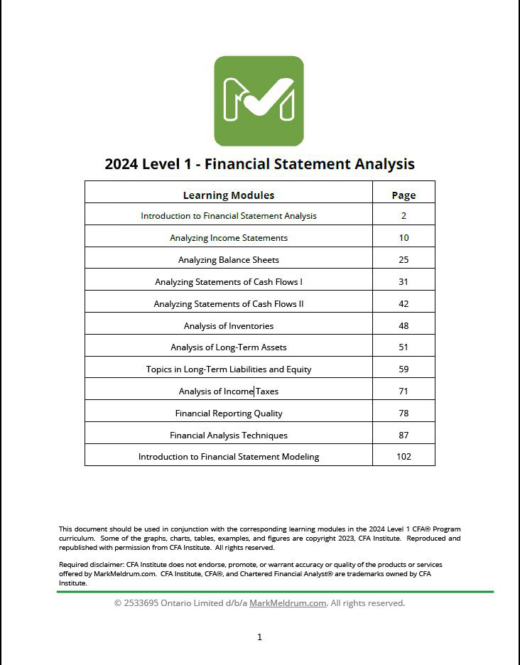 2024 CFA Level 1 Mark Meldrum Notes + Formula Sheet